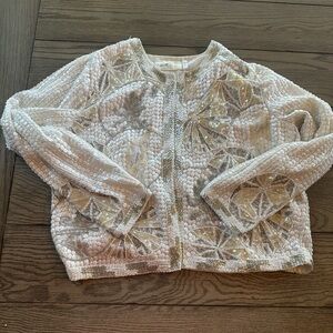 Chic La Bellum Cardigan Silver and White Sequins-Beautiful! Size L